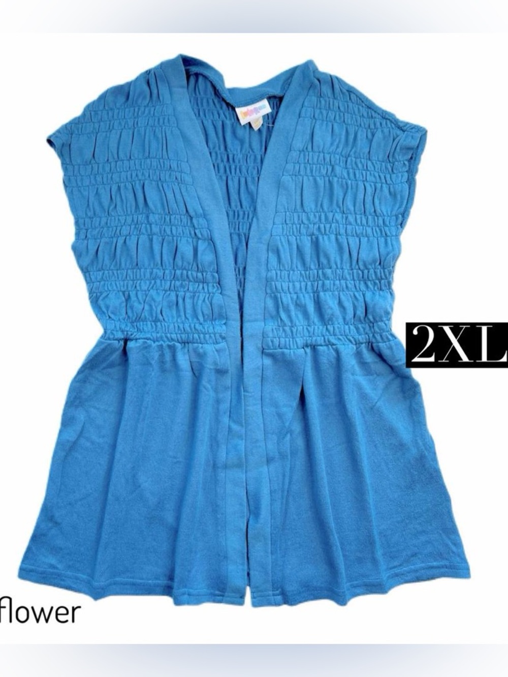 LuLaRoe Bright Blue Smocked Open Front Tunic - 2XL